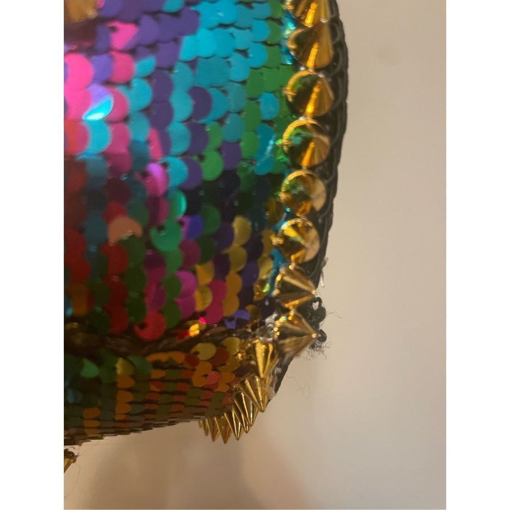 STEAMPUNK HAT: COSTUME COSPLAY HAT WITH SEQUINS, SPIKES AND GEMS IRIDESCENT GOLD - Picture 4 of 5